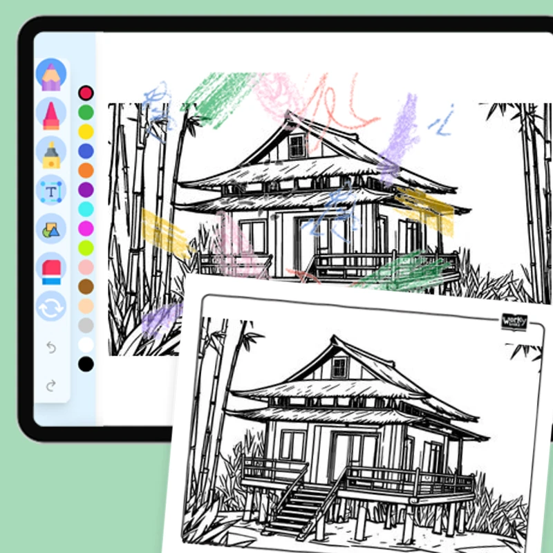 Bamboo House Tropical Sustainable Living — coloring-pages coloring page for Grade 1, Grade 2, Grade 3, Grade 4, Grade 5, page 1 of 1