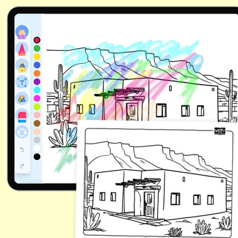 Adobe Pueblo House Southwest — coloring-pages coloring page for Grade 1, Grade 2, Grade 3, Grade 4, Grade 5, page 1 of 1