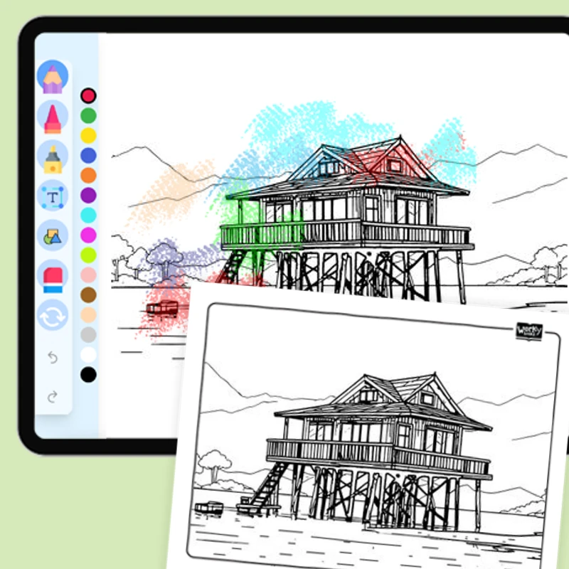 Stilt House Water Living — coloring-pages coloring page for Grade 1, Grade 2, Grade 3, Grade 4, Grade 5, page 1 of 1
