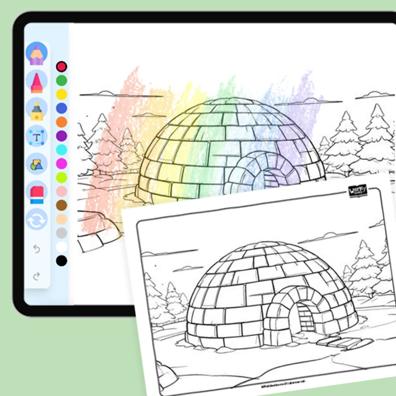 Igloo Snow Brick Dwelling — coloring-pages coloring page for Grade 1, Grade 2, Grade 3, Grade 4, Grade 5, page 1 of 1