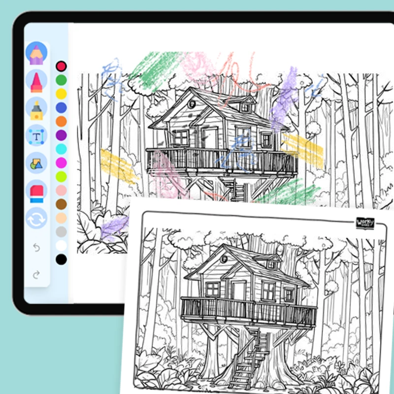 Treehouse Elevated Forest Retreat — coloring-pages coloring page for Grade 1, Grade 2, Grade 3, Grade 4, Grade 5, page 1 of 1