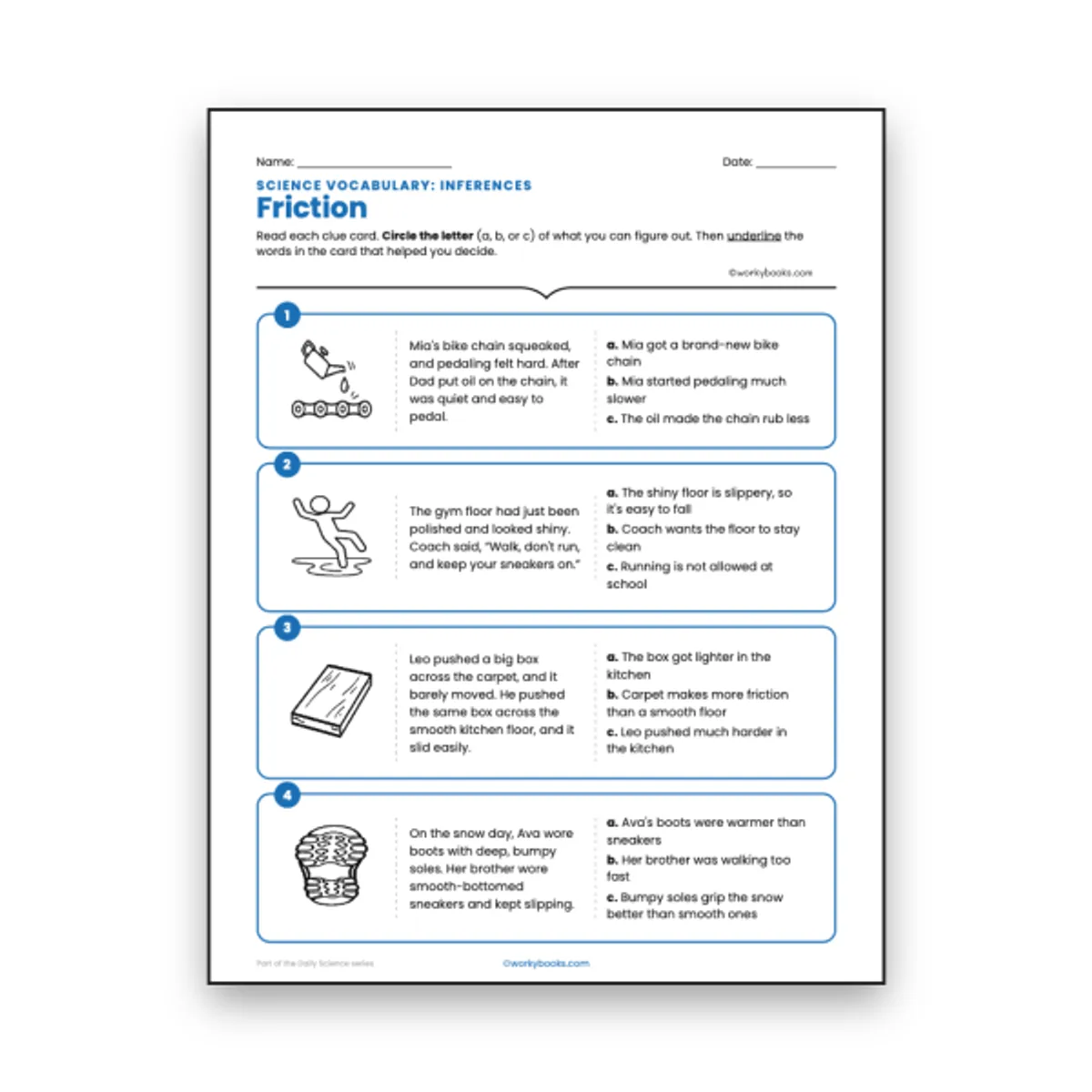 Friction - Inference Activity — ela worksheet for Grade 3, Grade 4, Grade 5, page 1 of null