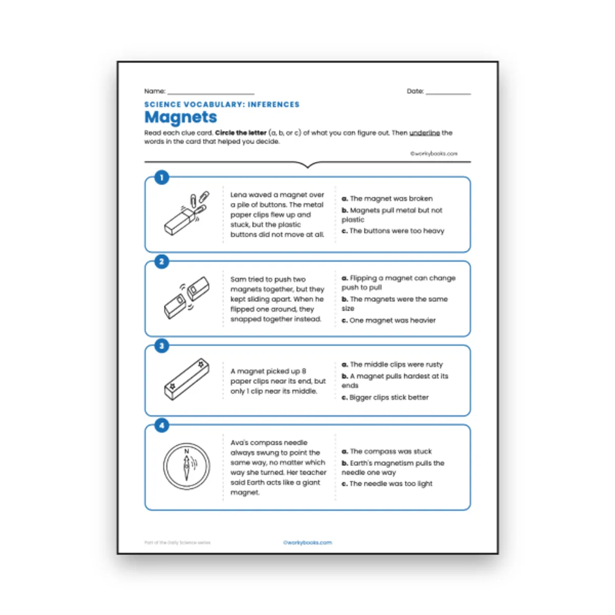Magnets - Inference Activity — ela worksheet for Grade 3, Grade 4, Grade 5, page 1 of null