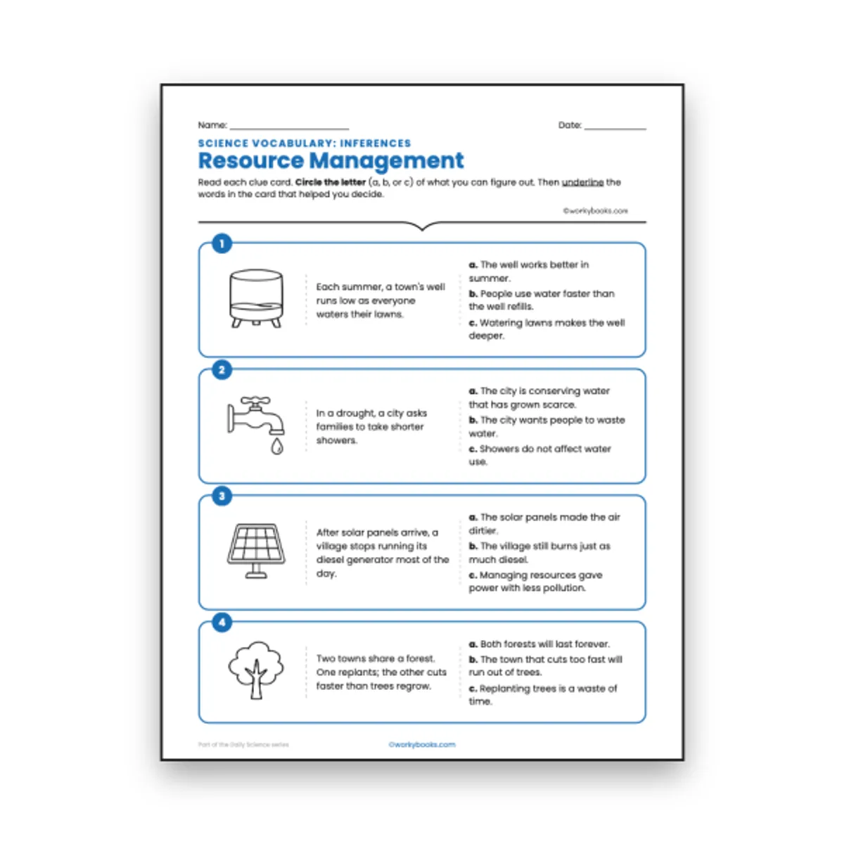 Resource Management - Inferences Activity — ela worksheet for Grade 6, page 1 of null