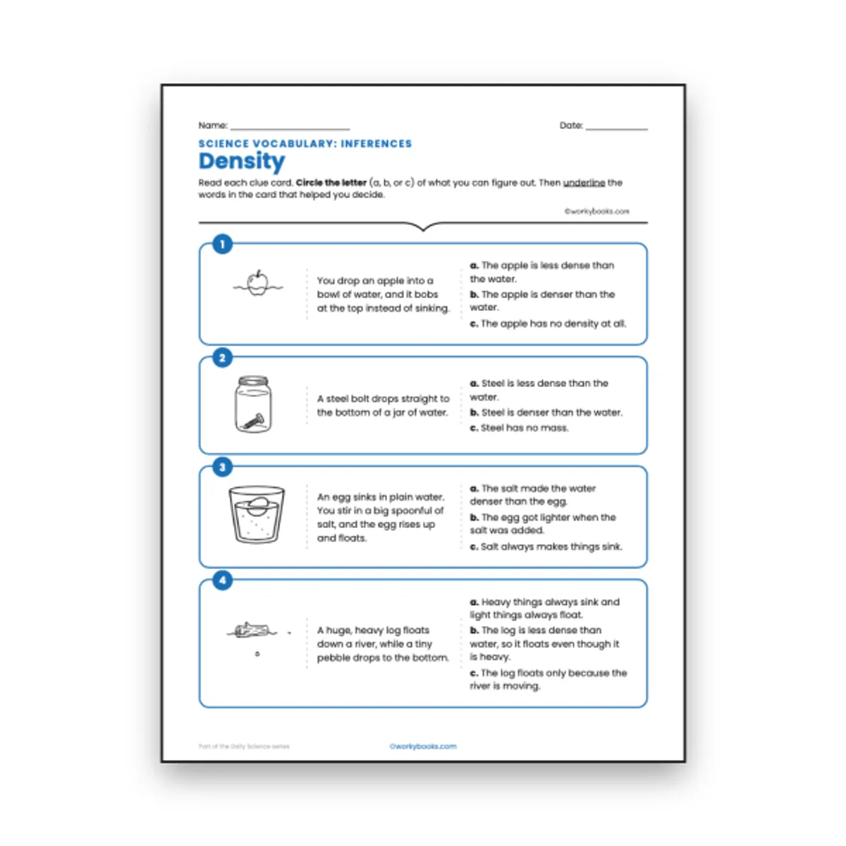 Density - Inferences Activity — ela worksheet for Grade 6, page 1 of null