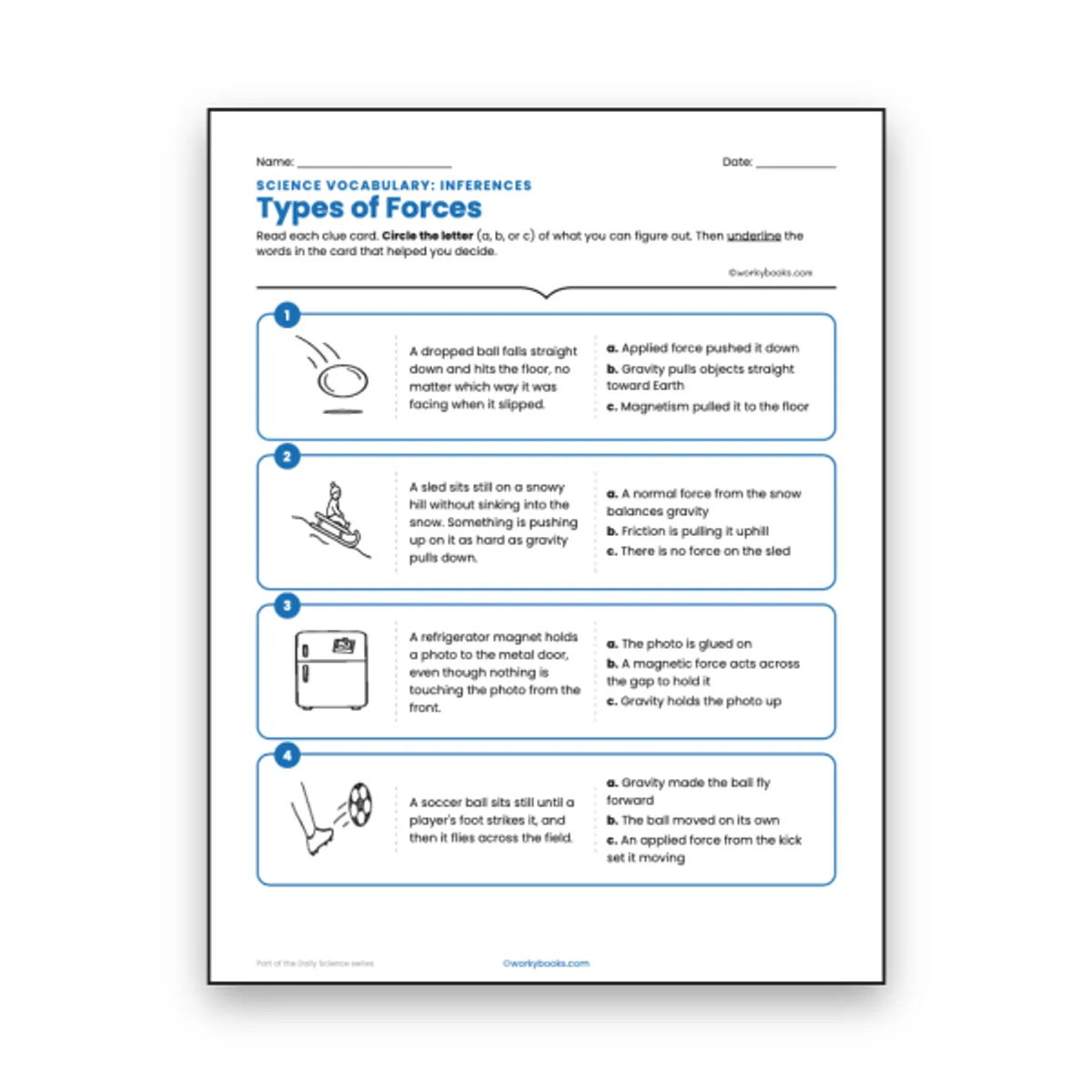 Types of Forces - Inference Activity — ela worksheet for Grade 6, page 1 of null