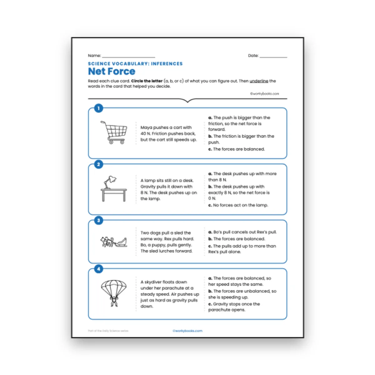 Net Force - Inferences Activity — ela worksheet for Grade 6, page 1 of null