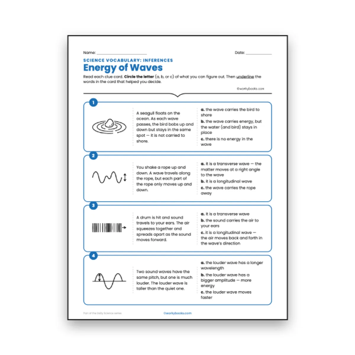 Energy of Waves - Inferences Activity — ela worksheet for Grade 6, page 1 of null