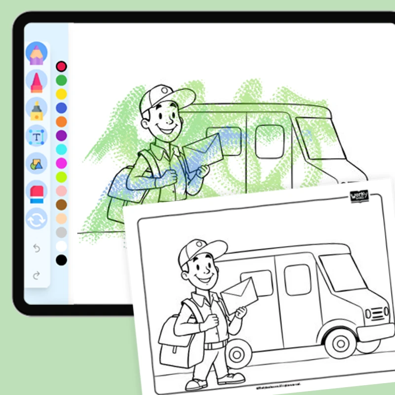 Mail Carrier — coloring-pages coloring page for Grade 1, Grade 2, Grade 3, Grade 4, Grade 5, page 1 of 1