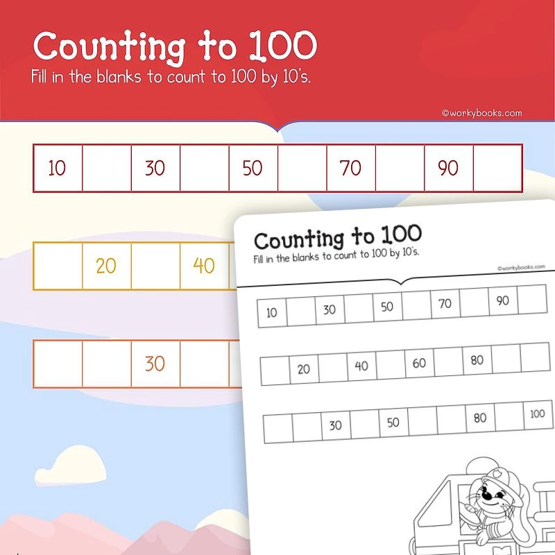 Counting to 100 by 10s A — math worksheet for Grade K, page 1 of 3