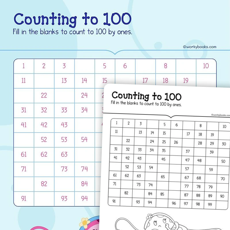 Counting to 100 by ones A — math worksheet for Grade K, page 1 of 3