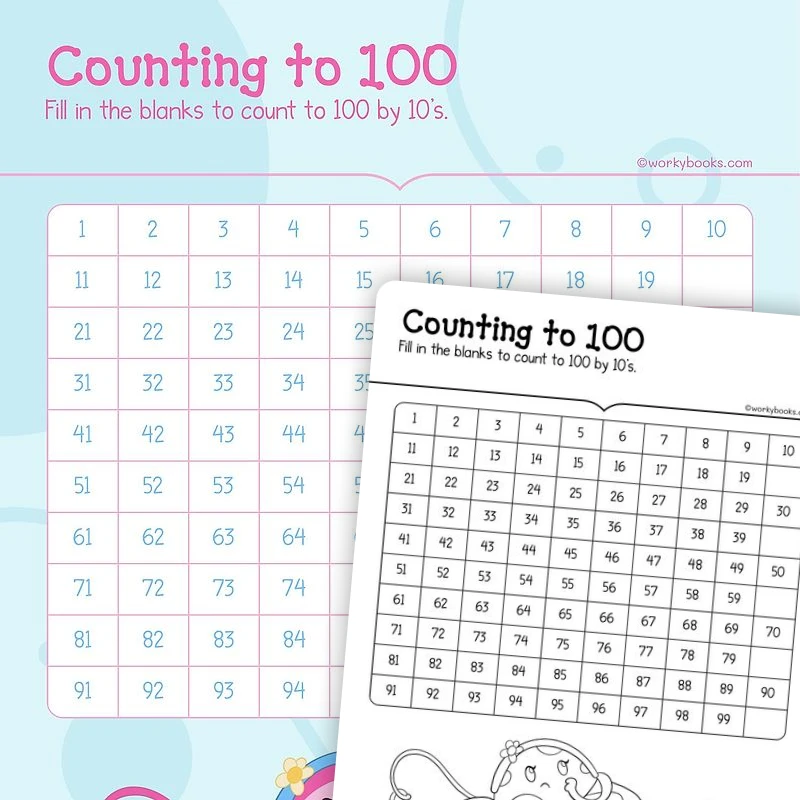 Counting to 100 by 10s B — math worksheet for Grade K, page 1 of 3