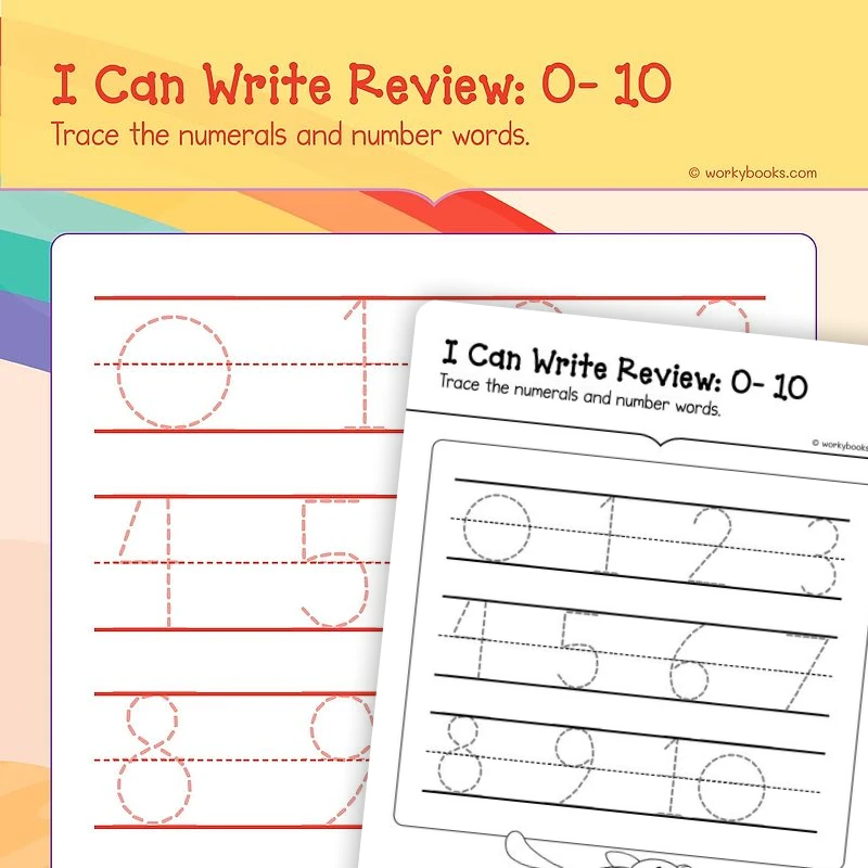 Numbers Review 0—10 — math worksheet for Grade K, page 1 of 3