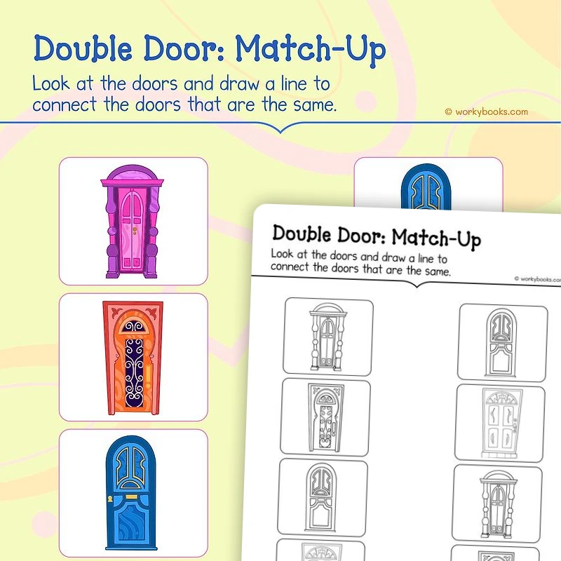 Double Door: Match—Up — math worksheet for Grade K, page 1 of 3