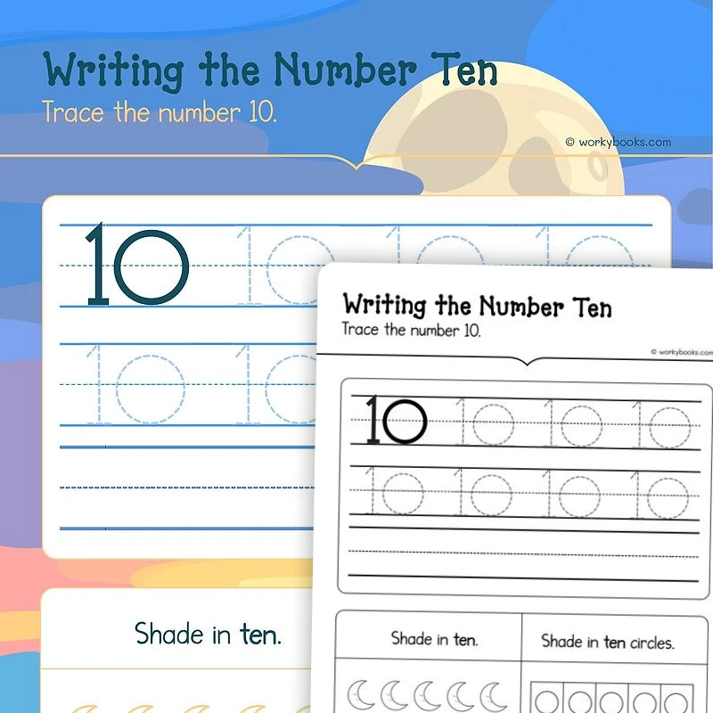 I can read write and count 10 — math worksheet for Grade K, page 1 of 3