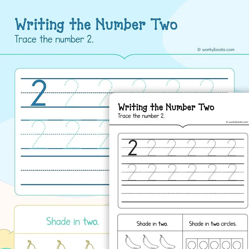 I can read write and count 2 — math worksheet for Grade K, page 1 of 3