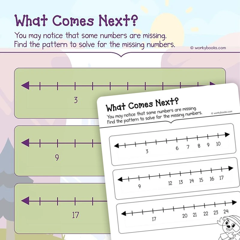 What Comes Next — math worksheet for Grade K, page 1 of 3