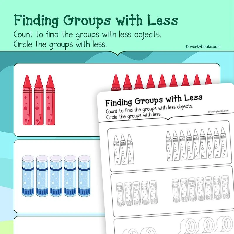 More Than / Less Than — math worksheet for Grade K, page 1 of 3