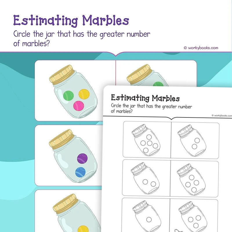 Counting Marbles — math worksheet for Grade K, page 1 of 3