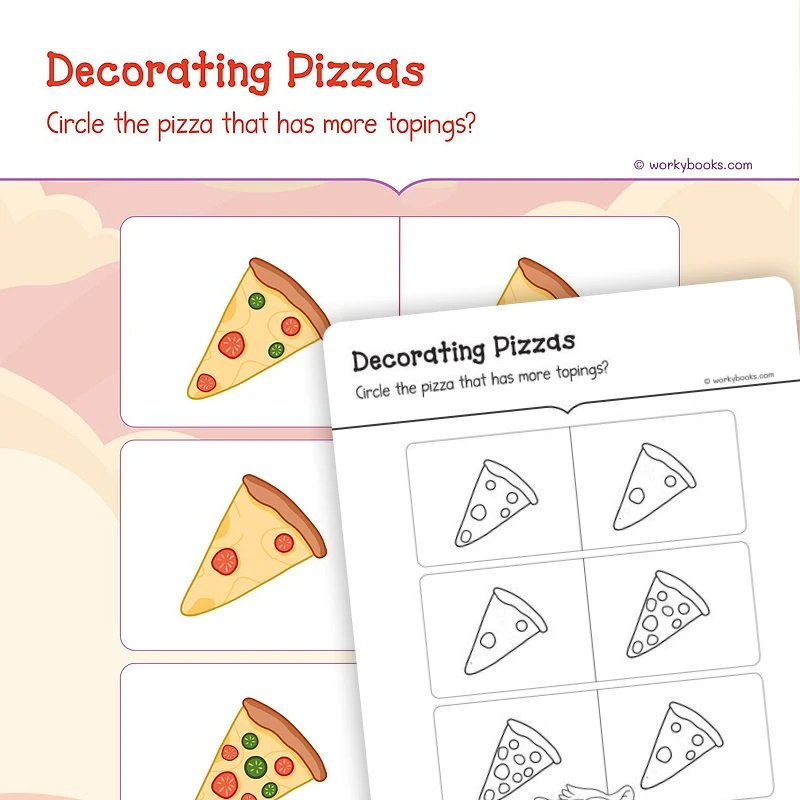 Counting Pizzas Toppings — math worksheet for Grade K, page 1 of 3