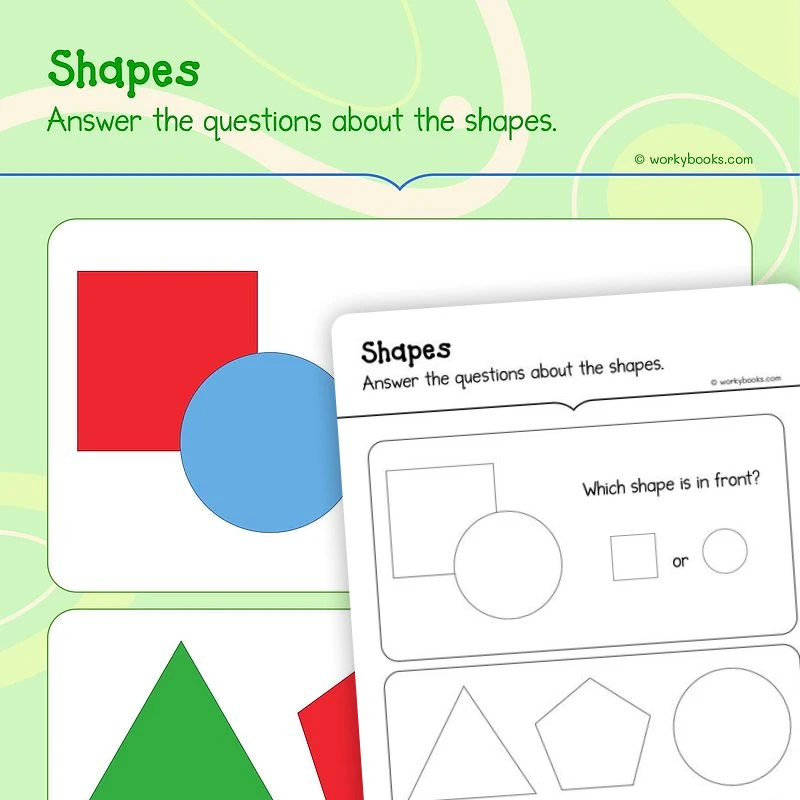 Relative Position with Shapes — math worksheet for Grade K, page 1 of 3