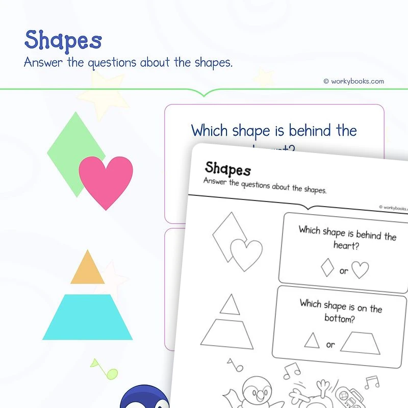 Relative Position of Shapes — math worksheet for Grade K, page 1 of 3