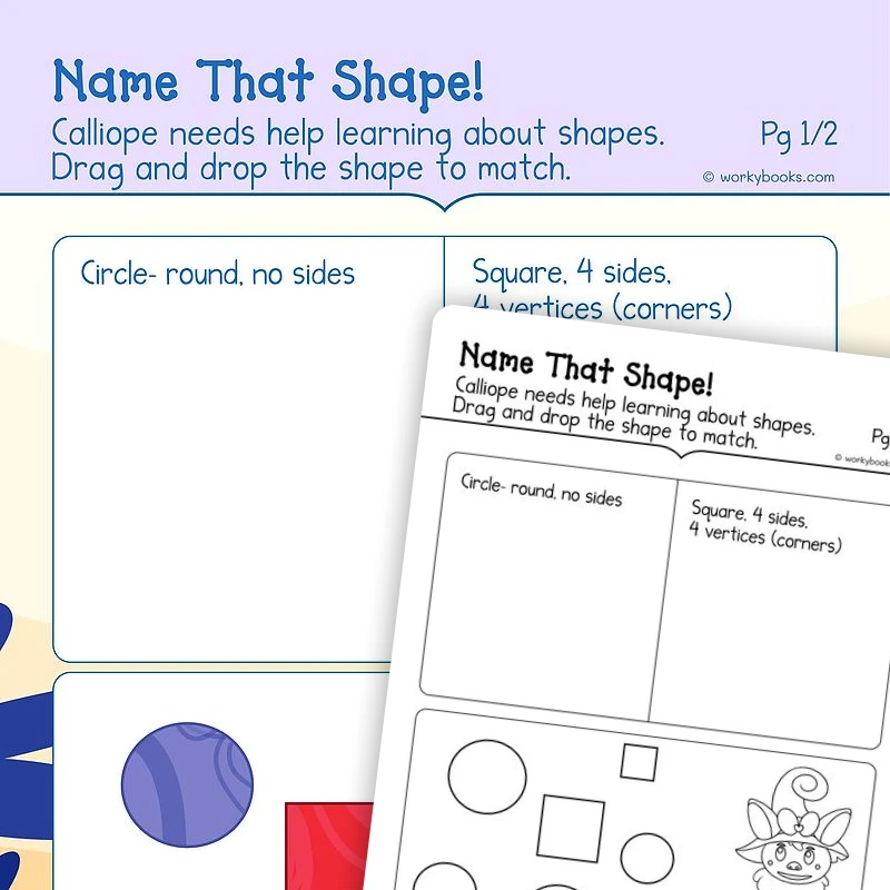 Name that Shape — math worksheet for Grade K, page 1 of 3