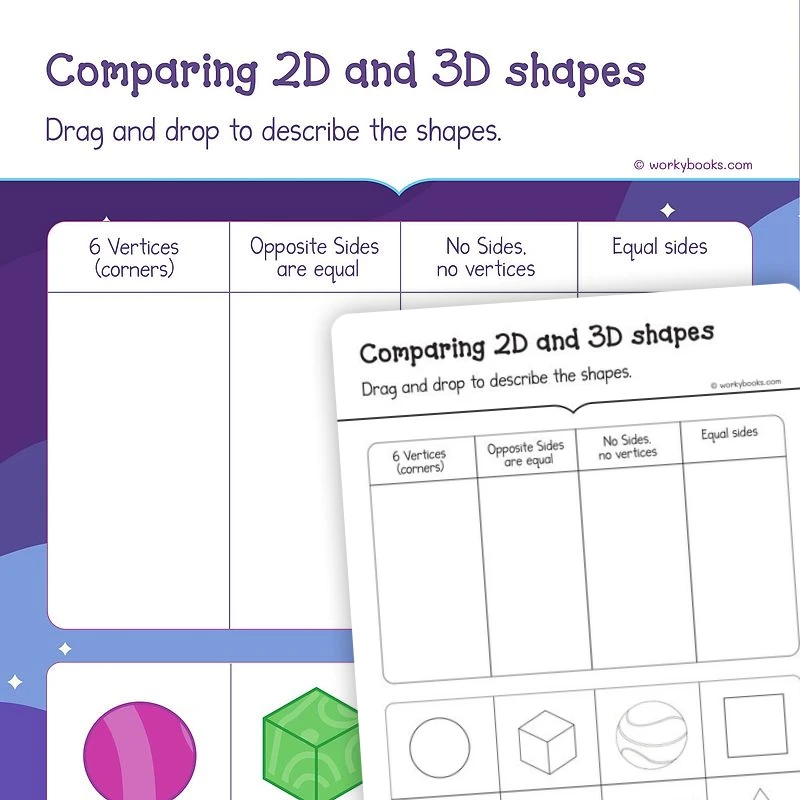 Comparing 2D and 3D Shapes — math worksheet for Grade K, page 1 of 3