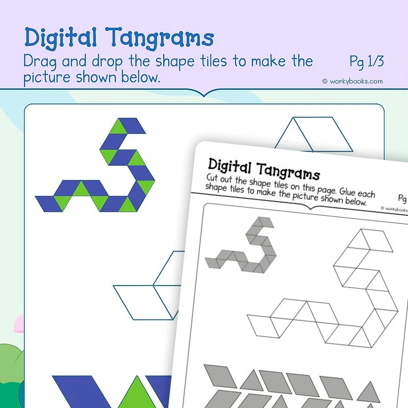 Tangrams Puzzle — math worksheet for Grade K, page 1 of 3