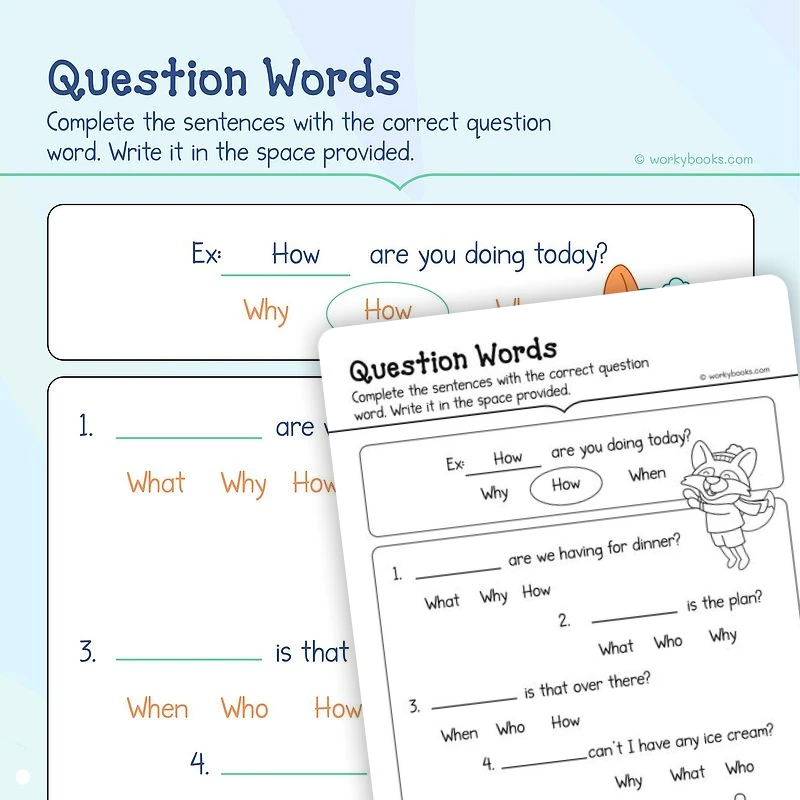 Question Words — ela worksheet for Grade K, page 1 of 3