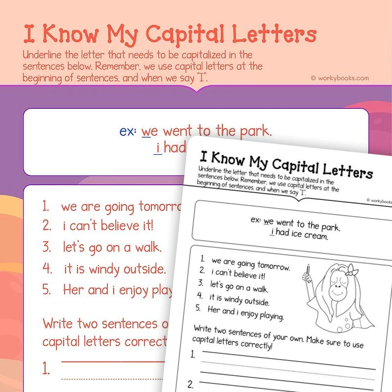 I Know My Capital Letters — ela worksheet for Grade K, page 1 of 3