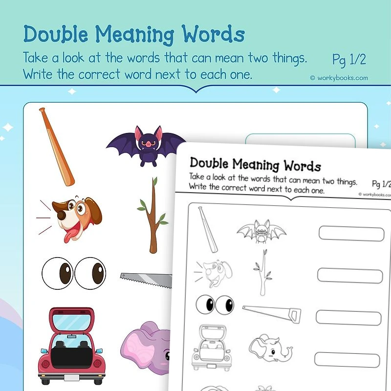 Multiple Meaning Words — ela worksheet for Grade K, page 1 of 3