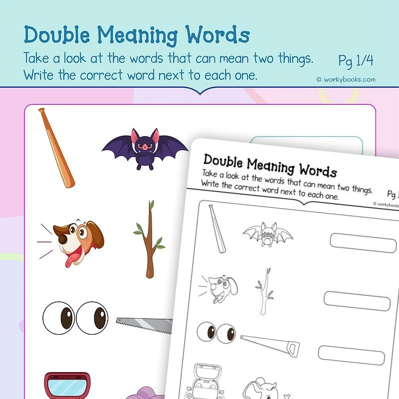 Identify New Meanings for Familiar Words — ela worksheet for Grade K, page 1 of 3