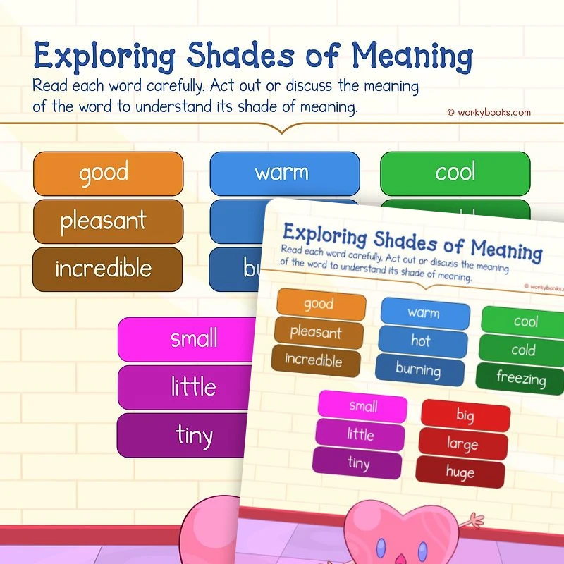 Shades of Meaning - Act and Discuss — ela worksheet for Grade K, page 1 of 3