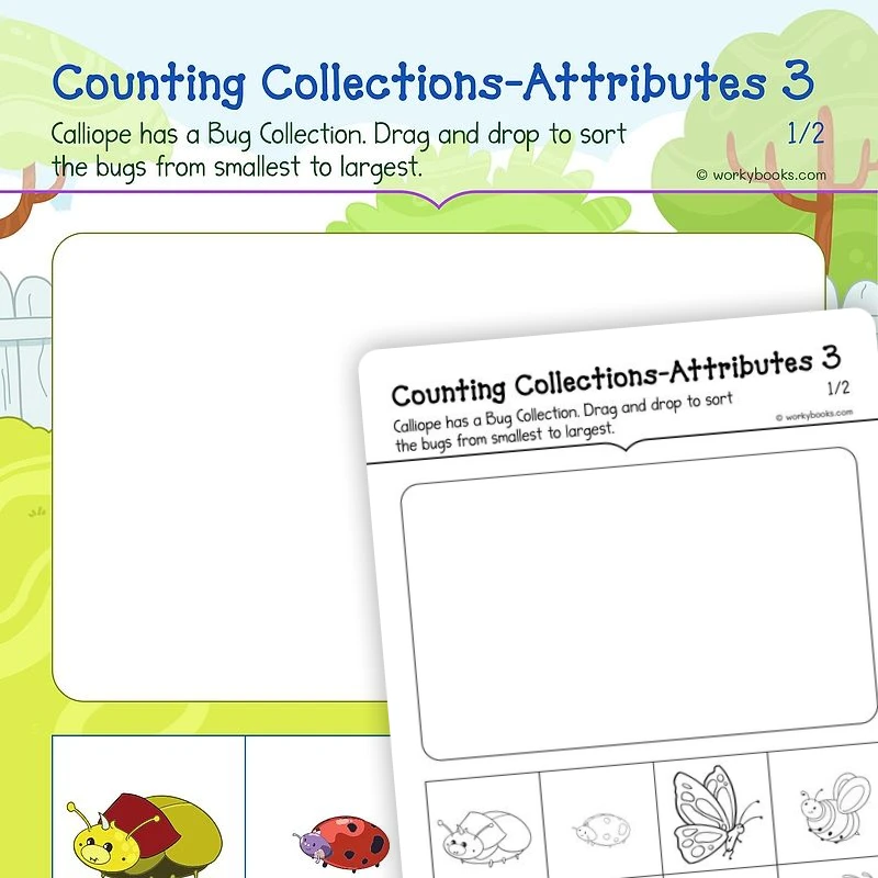 Counting Collections | Attributes 3 — math worksheet for Grade K, page 1 of 3