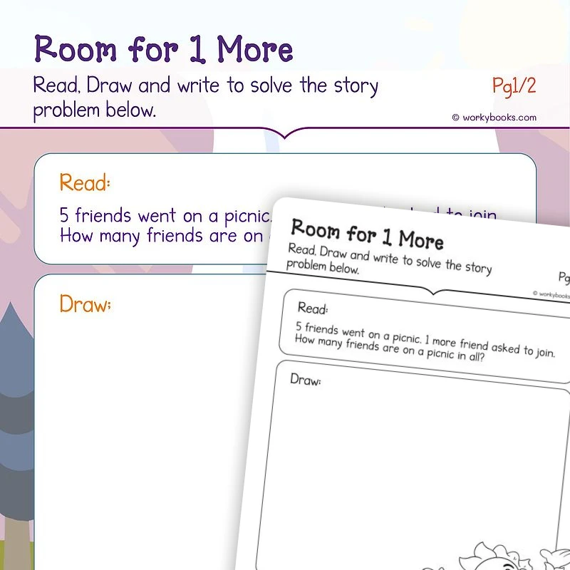 Room for 1 More—Addition Word Problem — math worksheet for Grade K, page 1 of 3