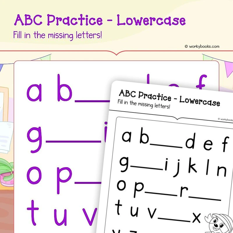 ABC Practice — Lowercase — ela worksheet for Grade K, page 1 of 3