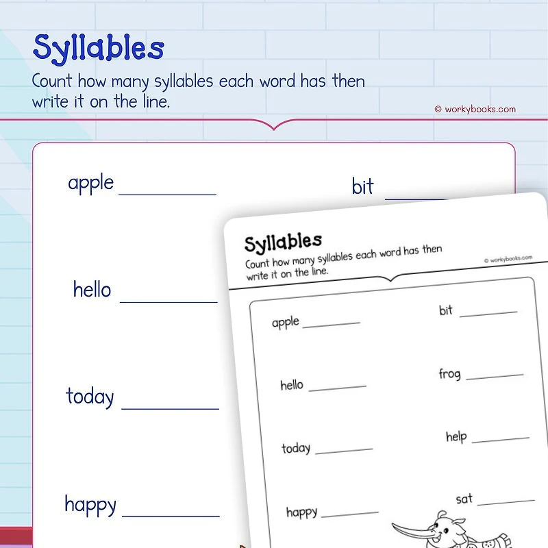 Syllable Counting — ela worksheet for Grade K, page 1 of 3