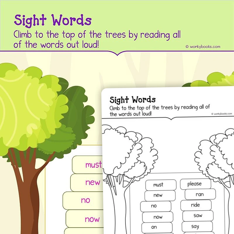 Kindergarten Sight Words — ela worksheet for Grade K, page 1 of 3