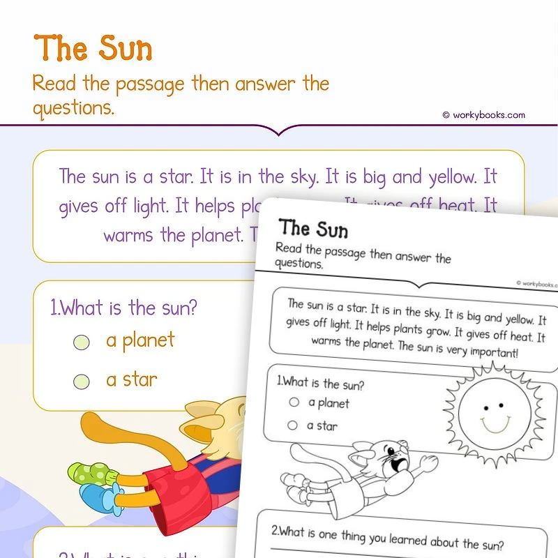 The Sun—Informational Text — ela worksheet for Grade K, Grade 1, page 1 of 3