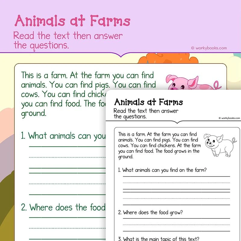 Animals at Farms—Informational Text — ela worksheet for Grade K, Grade 1, page 1 of 3