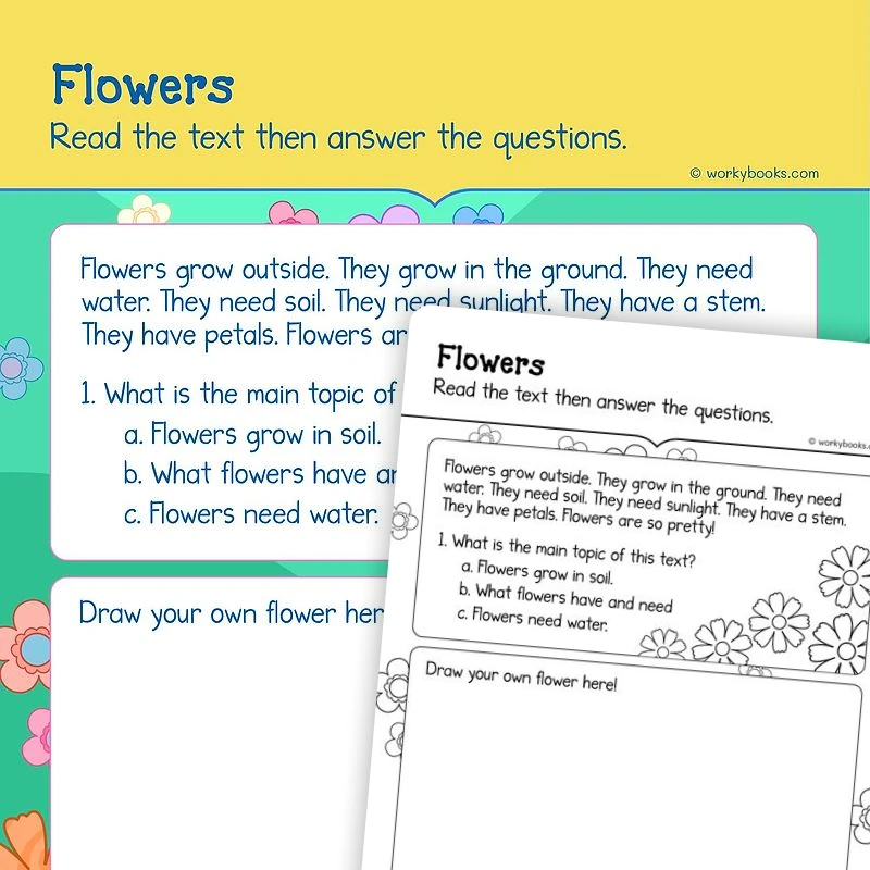 Flowers—Informational Text — ela worksheet for Grade K, Grade 1, page 1 of 3