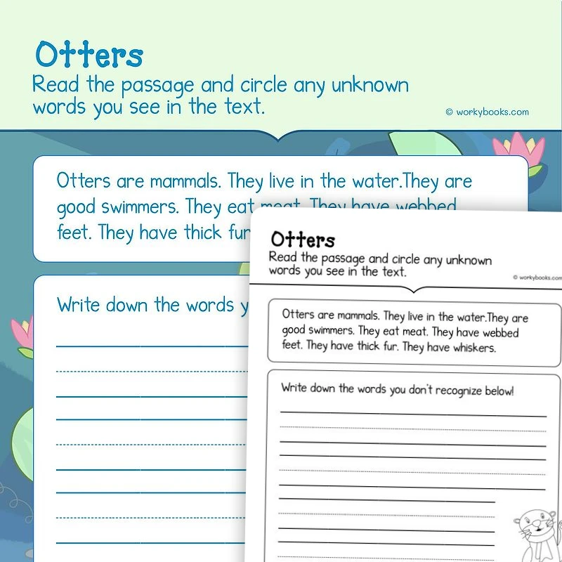 Otters—Informational Text — ela worksheet for Grade K, page 1 of 3
