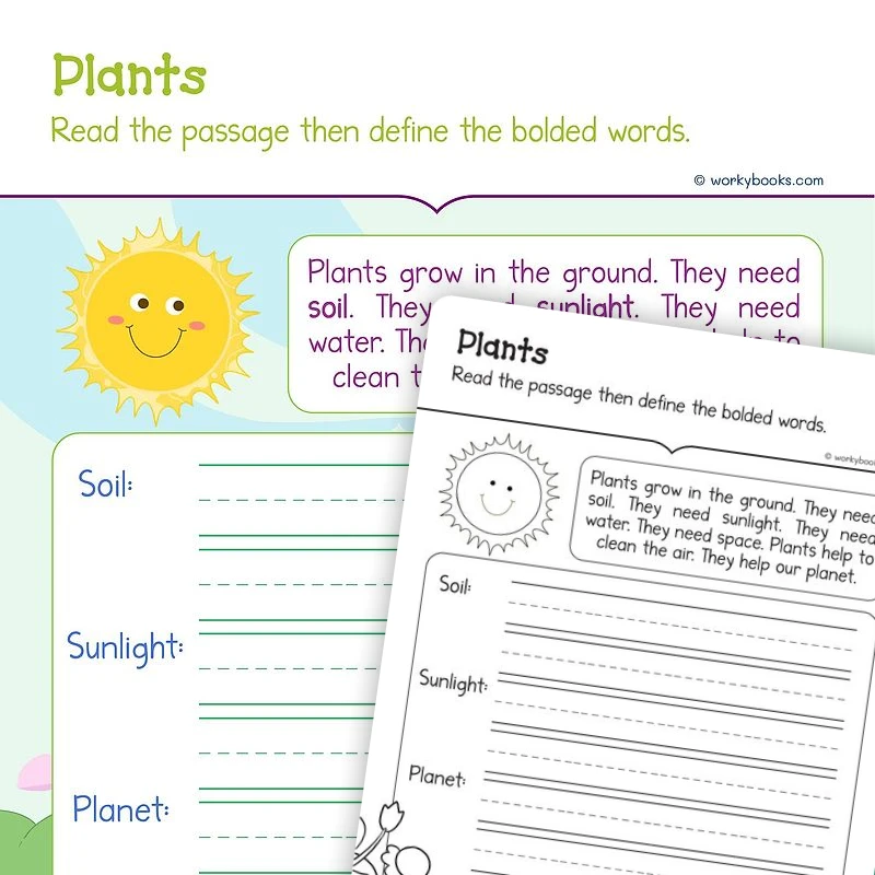Plants—Informational Text — ela worksheet for Grade K, page 1 of 3