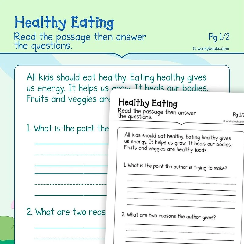 Healthy Eating—Informational Text — ela worksheet for Grade K, page 1 of 3