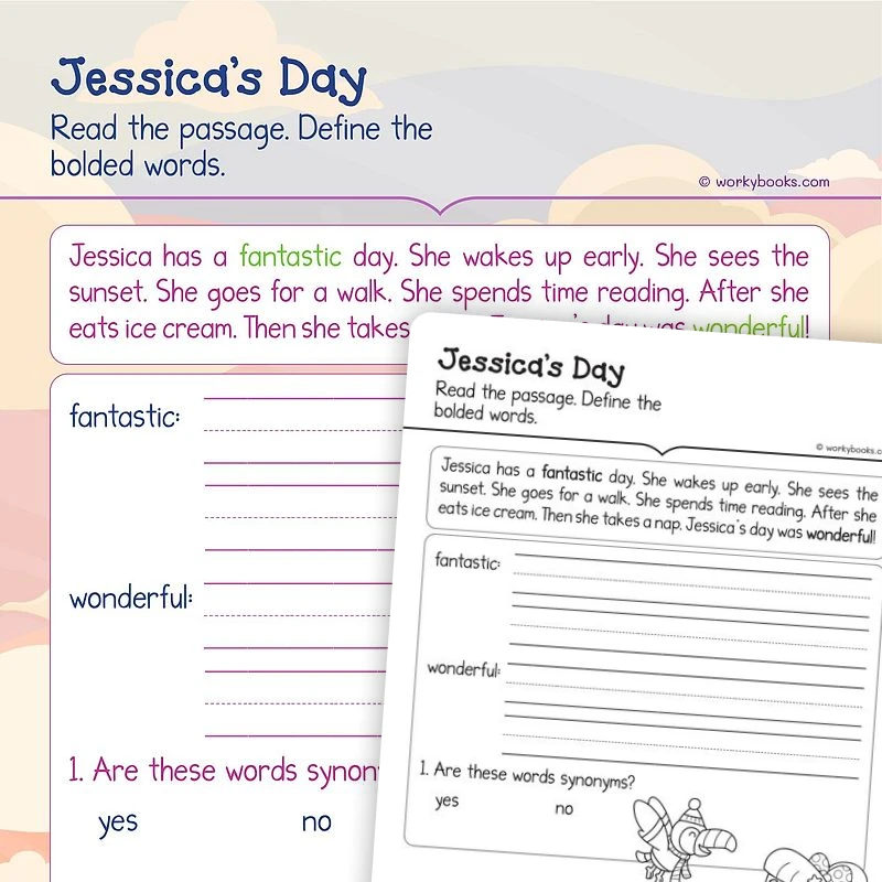 Jessica's Day—Short Story — ela worksheet for Grade K, page 1 of 3