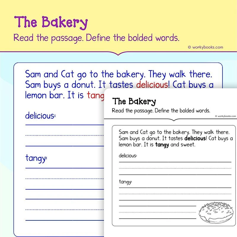 The Bakery—Short Story — ela worksheet for Grade K, page 1 of 3