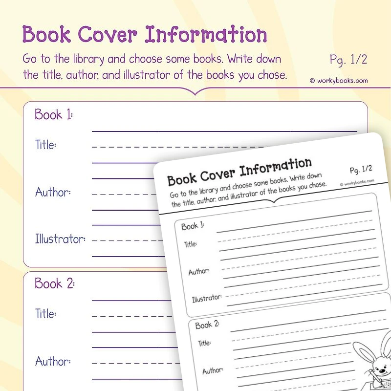 Book Cover Information — ela worksheet for Grade K, page 1 of 3