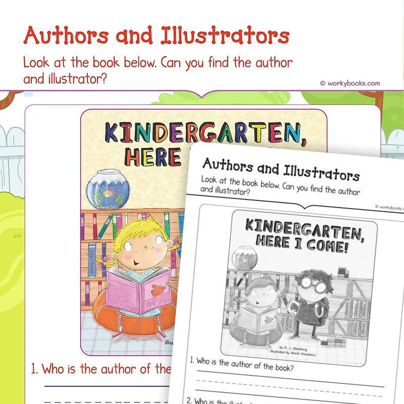 Authors and Illustrators — ela worksheet for Grade K, page 1 of 3