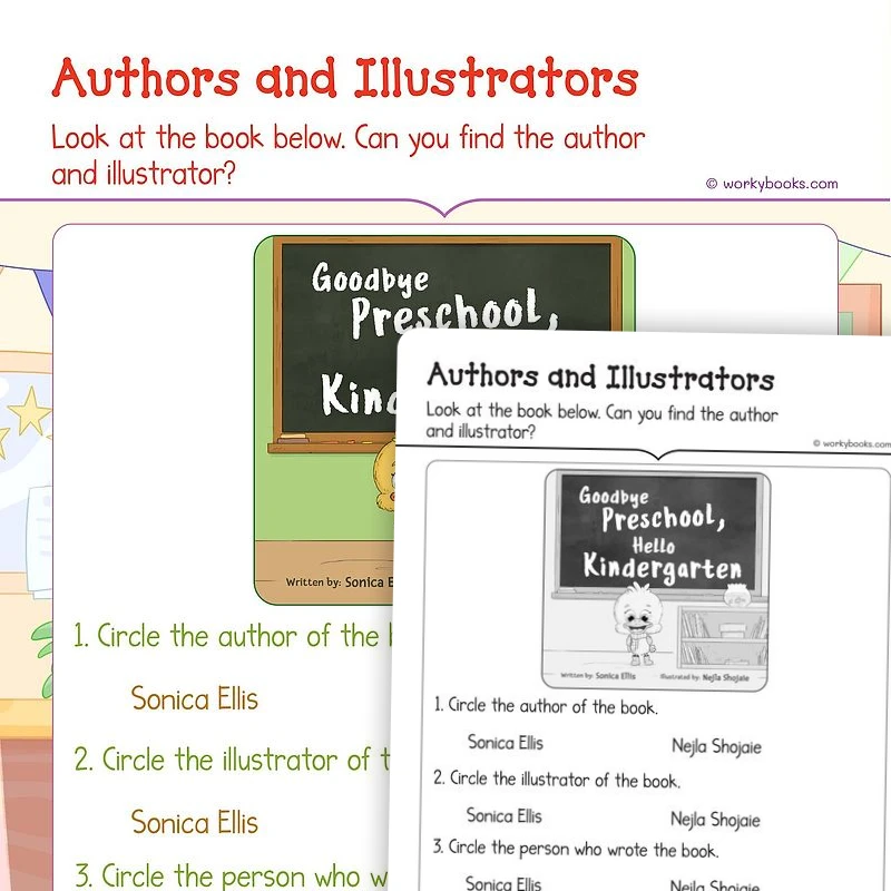 Authors Illustrators — ela worksheet for Grade K, page 1 of 3